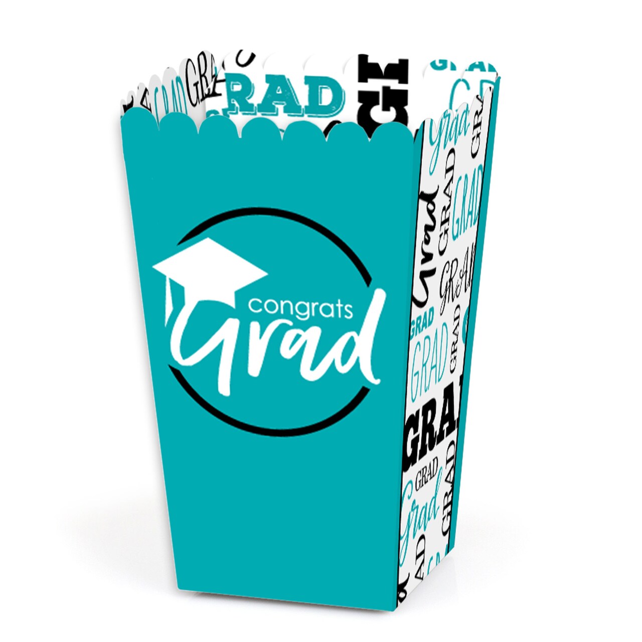 Big Dot of Happiness Teal Graduation Party Favor Popcorn Treat Boxes - Set of 12